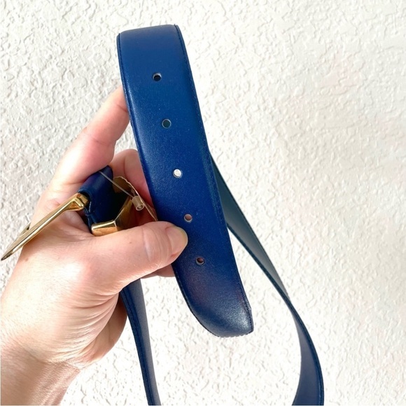 NWT Vintage 80’s Gold Buckle Blue Leather Belt - Picture 6 of 7